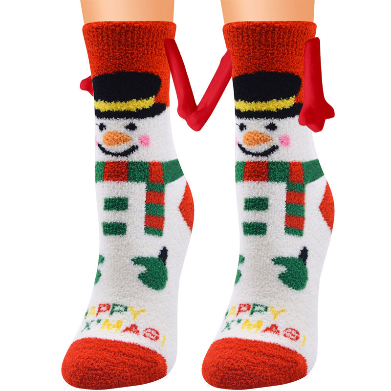 Christmas Supplies Magnetic Suction Hand in Hand Couple Socks Coral Fleece Tube Socks Warm Slipper Bed Socks Winter Soft Warm Slipper