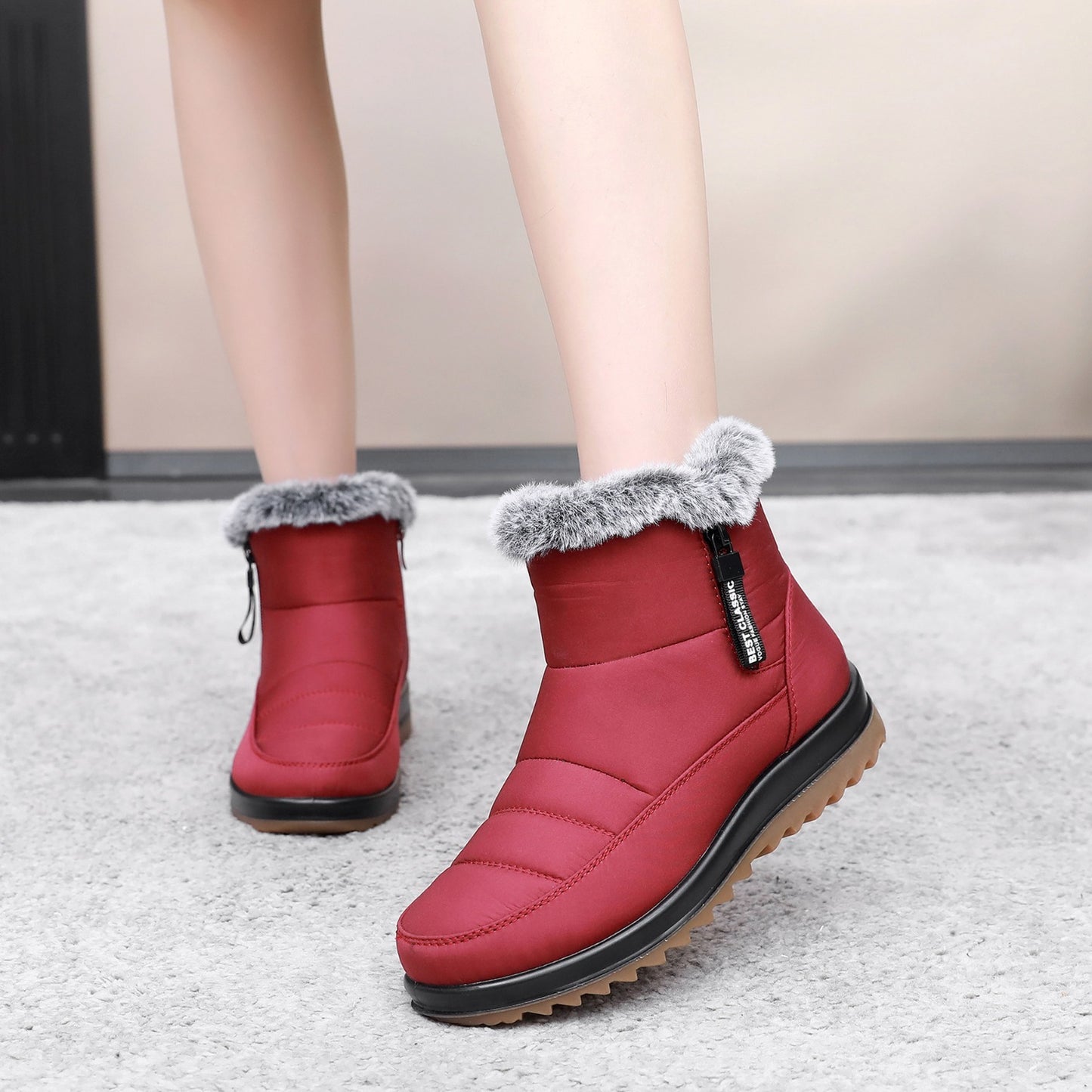 Winter Snow Boot With Side Zipper Fashion Warm Plush Ankle Boots Women's Fleece Short Shoes