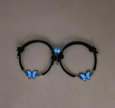 Fashion Blue Luminous Butterfly Necklace Bracelet Set For Glow In The Dark Women Clavicle Chain Choker Party Jewelry Set Gift