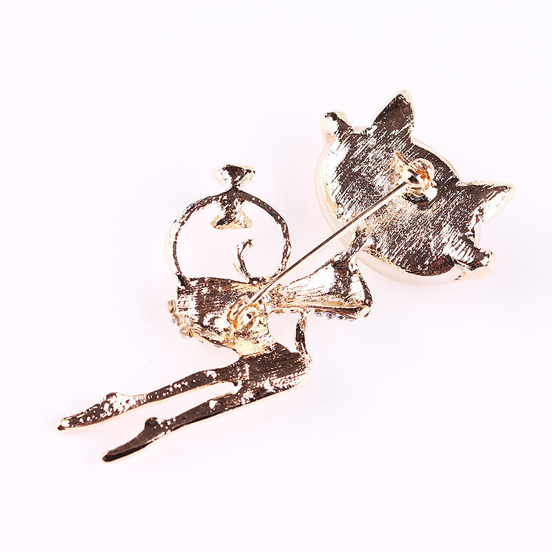 Cat Silver Brooches Rhinestone Jewelry