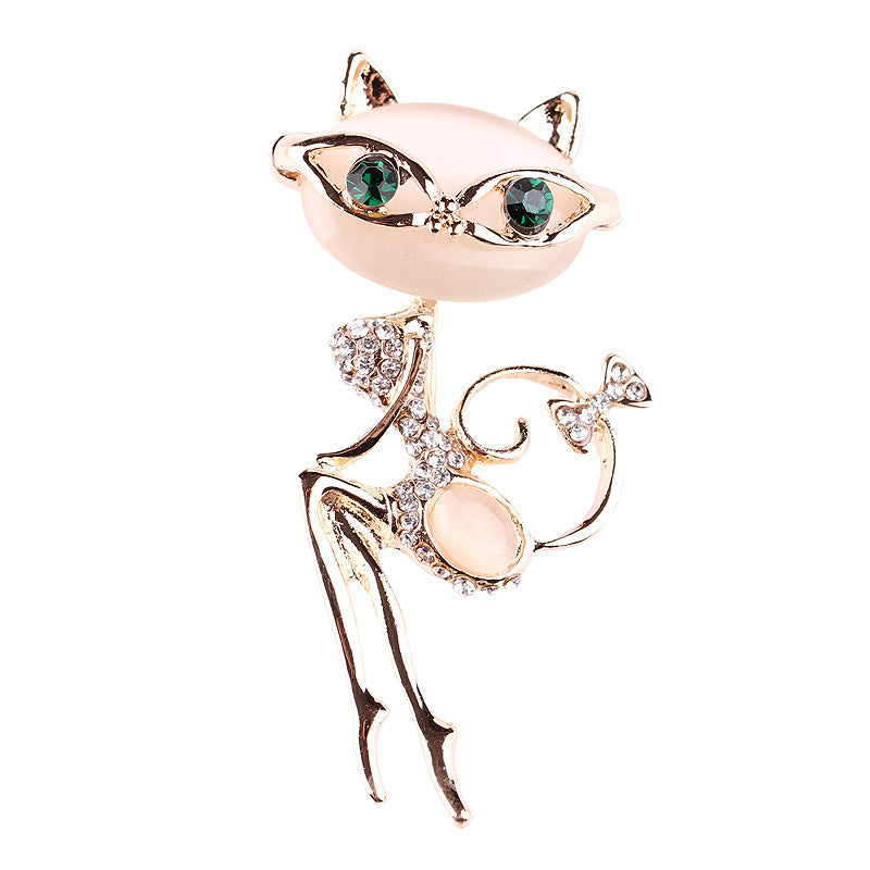 Cat Silver Brooches Rhinestone Jewelry