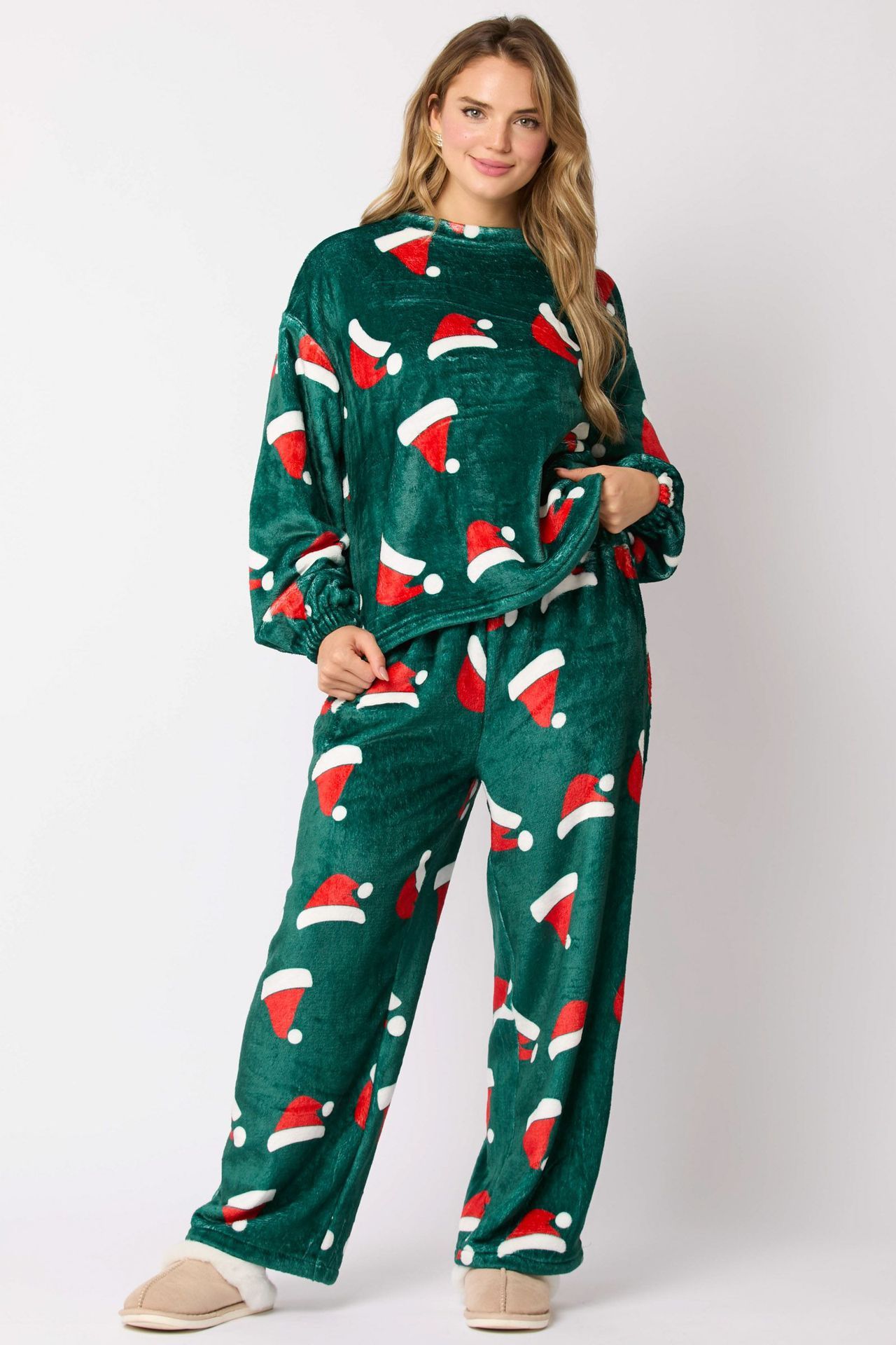 2025 Casual Flannel Pajama Sets for Women 2 Piece Cute Long Sleeve Matching Lounge Shirts Sets Santa Claus Pajamas Homewear