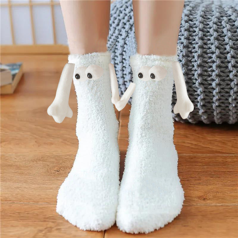 Christmas Supplies Magnetic Suction Hand in Hand Couple Socks Coral Fleece Tube Socks Warm Slipper Bed Socks Winter Soft Warm Slipper