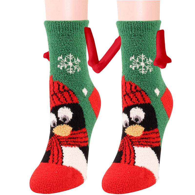 Christmas Supplies Magnetic Suction Hand in Hand Couple Socks Coral Fleece Tube Socks Warm Slipper Bed Socks Winter Soft Warm Slipper