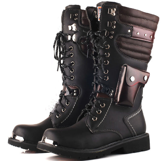 High-top Men's Outdoor Military Boots Leather Tooling