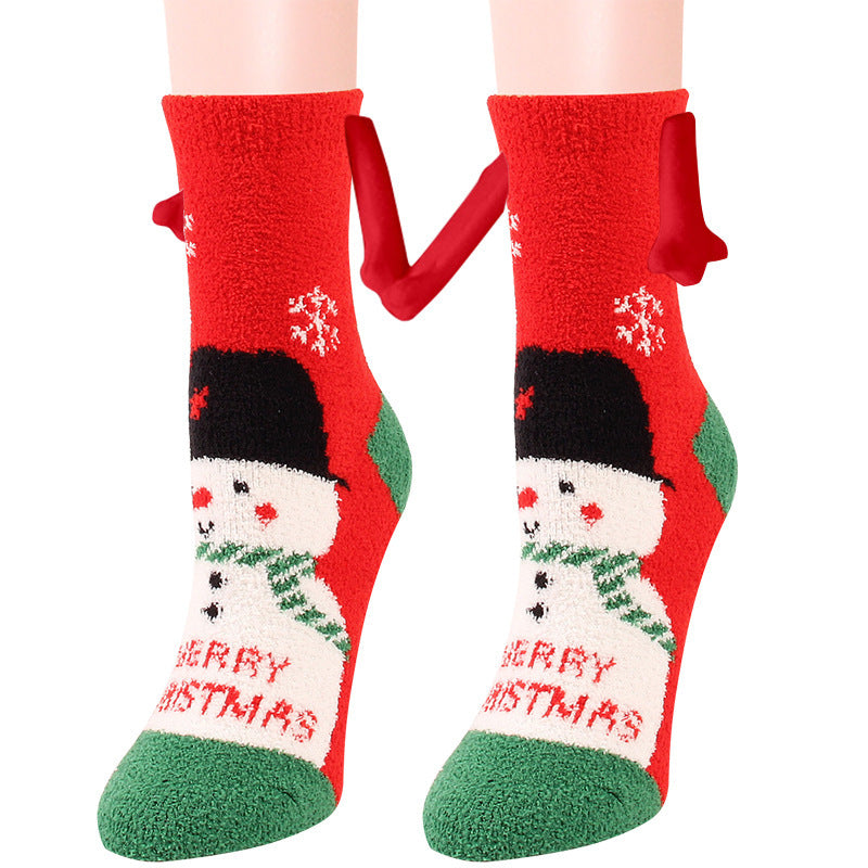 Christmas Supplies Magnetic Suction Hand in Hand Couple Socks Coral Fleece Tube Socks Warm Slipper Bed Socks Winter Soft Warm Slipper