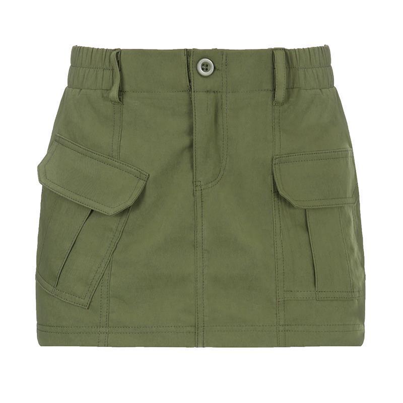 Simple Tooling Style Pocket Stitching Army Green Woven Skirt Hot Girl A- Line Skirt Summer