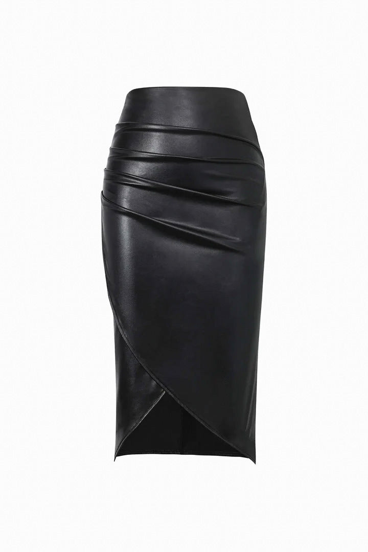 Split Leather Skirt Leather High Waist Sheath Skirt