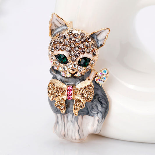 Fashion Personality Cute Green Eyed Kitten Brooch