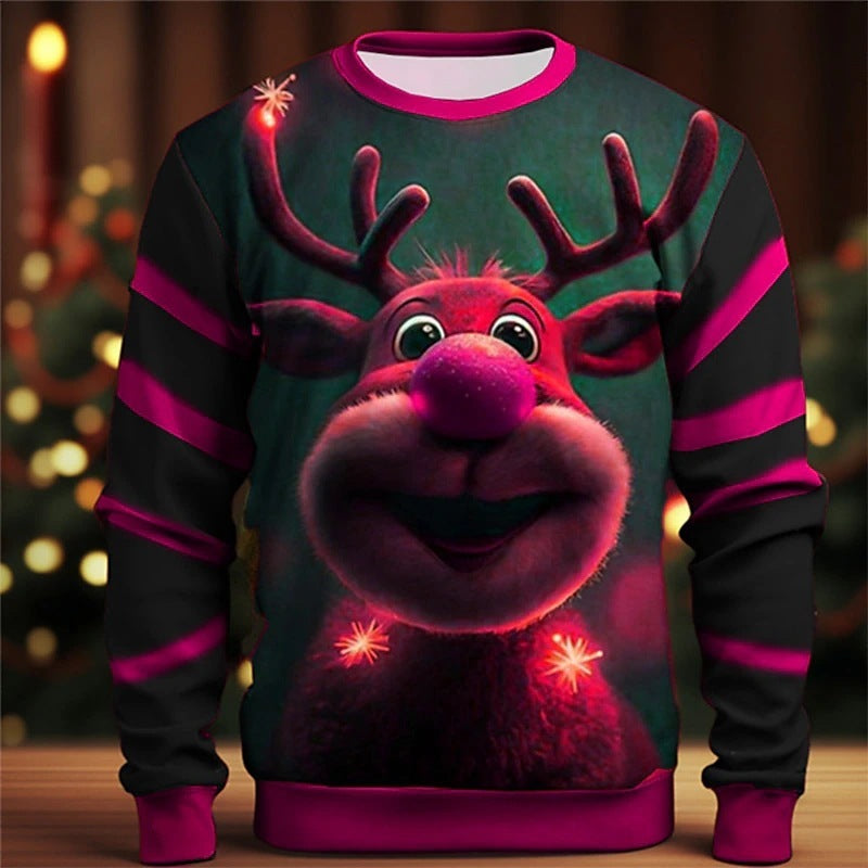 Christmas Elk Printing Round Neck Sweater Base Shirt Color Matching