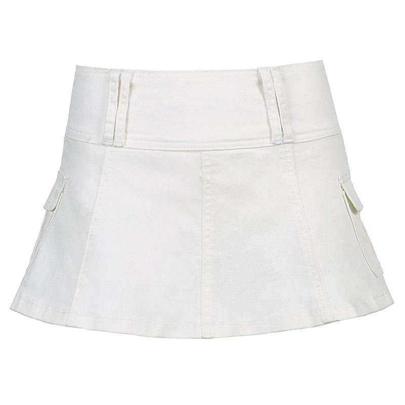 Solid Denim Fashion Pleated Skirt