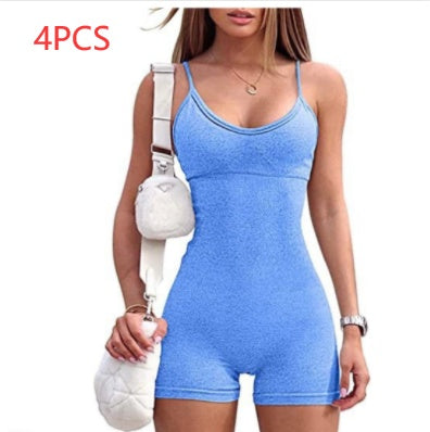 Spaghetti Strap Shorts Jumpsuit Sports Yoga Workout Tight Romper Women Fashion Fitness Sportwear