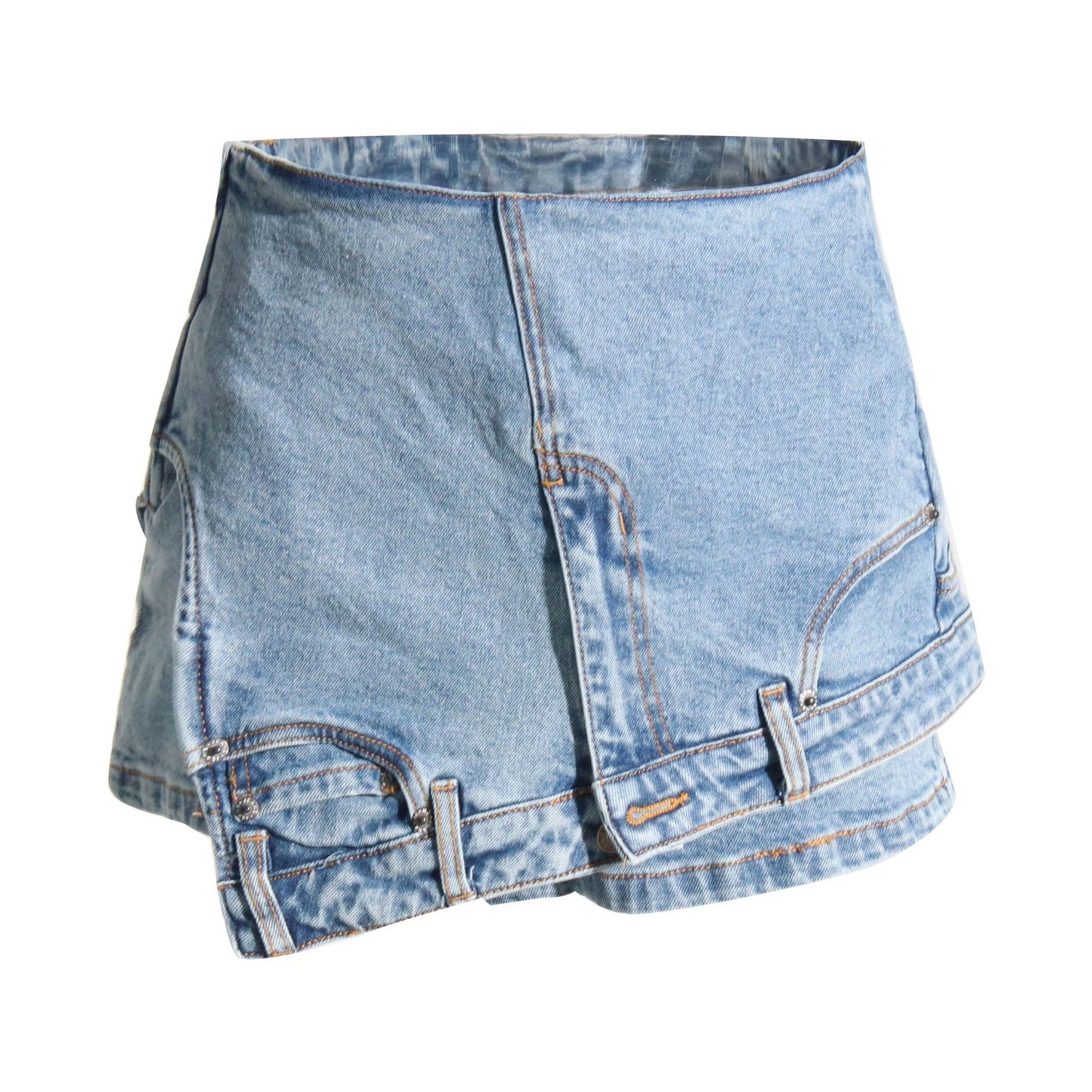 Short Irregular Solid Color Women's Denim High Street Skirt Pants