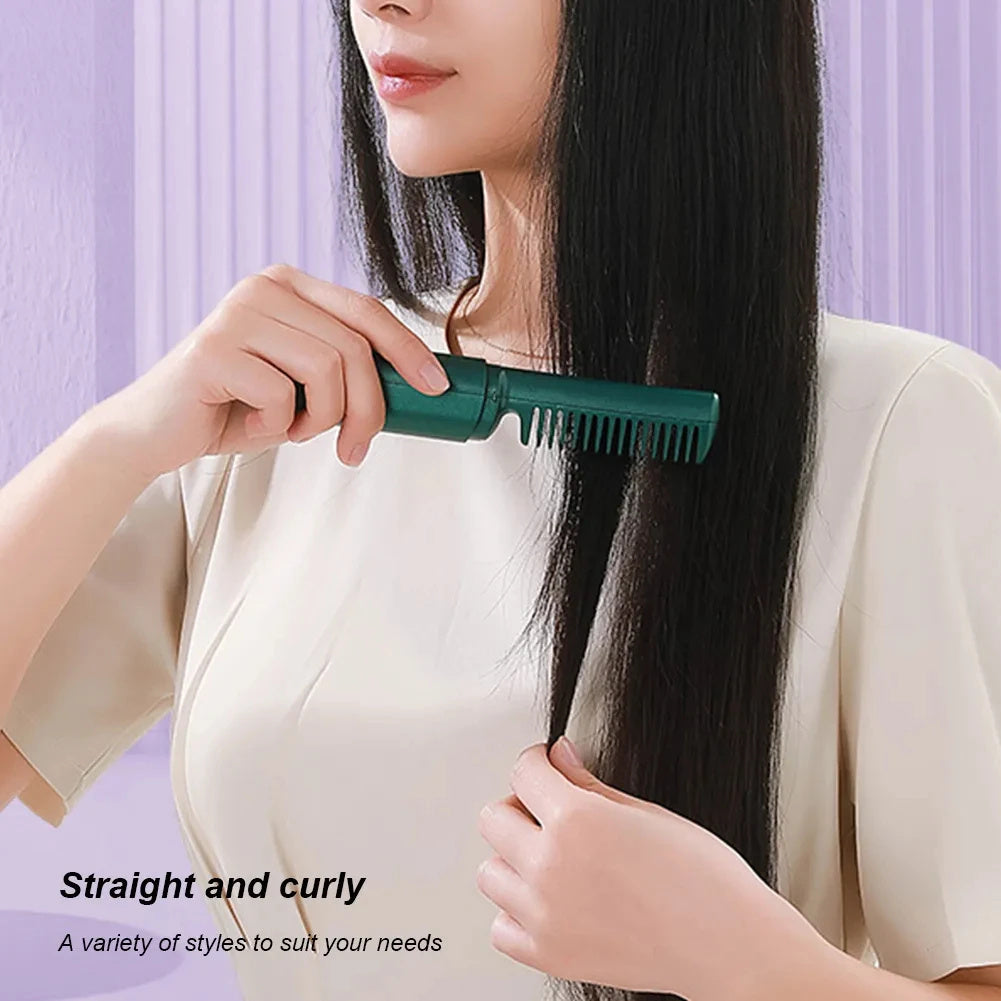 Professional Wireless Hair Straightener Curler Comb Fast Heating Negative Iron Straightening Curling Brush Hair Styling Tools