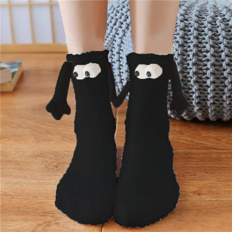 Christmas Supplies Magnetic Suction Hand in Hand Couple Socks Coral Fleece Tube Socks Warm Slipper Bed Socks Winter Soft Warm Slipper