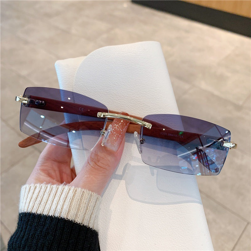 Fashion Sunglasses Frameless Wood Grain Glasses Leg Sunglasses