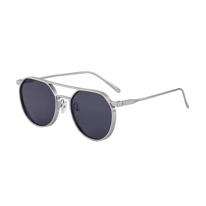 Men's Metal Double Beam Vintage Round Frame Sunglasses