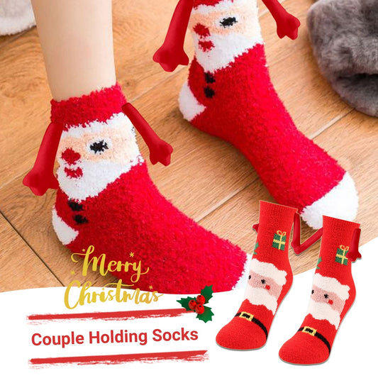 Christmas Supplies Magnetic Suction Hand in Hand Couple Socks Coral Fleece Tube Socks Warm Slipper Bed Socks Winter Soft Warm Slipper