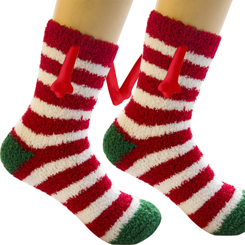 Christmas Supplies Magnetic Suction Hand in Hand Couple Socks Coral Fleece Tube Socks Warm Slipper Bed Socks Winter Soft Warm Slipper