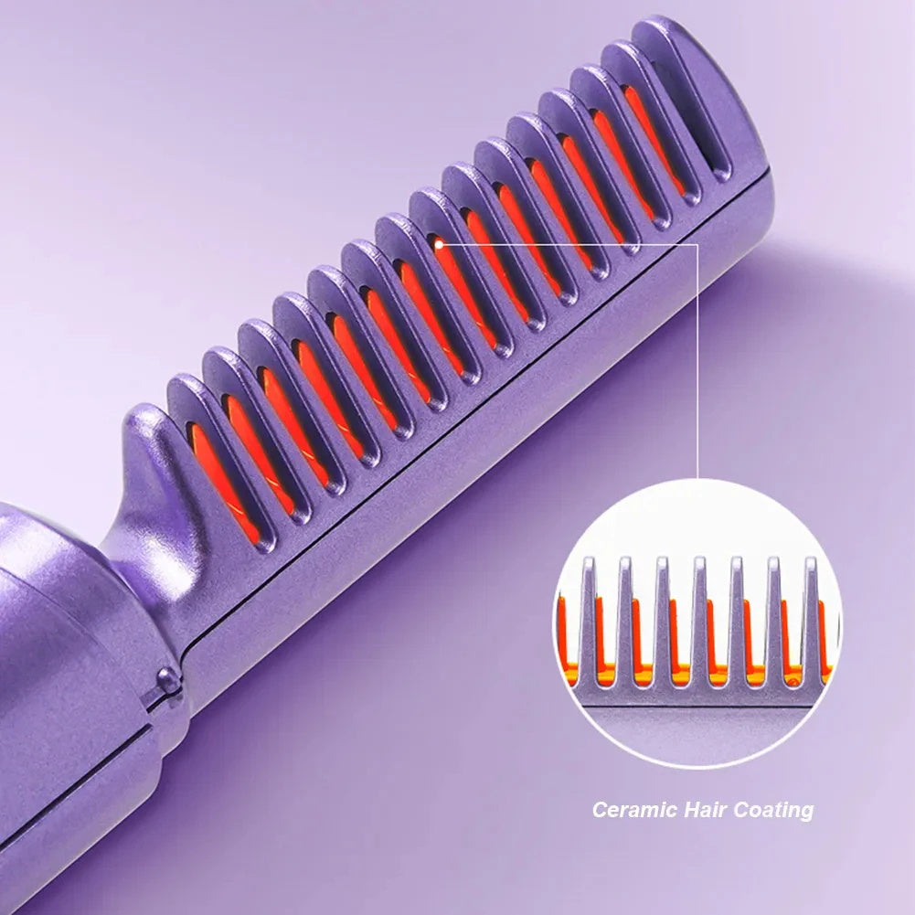 Professional Wireless Hair Straightener Curler Comb Fast Heating Negative Iron Straightening Curling Brush Hair Styling Tools