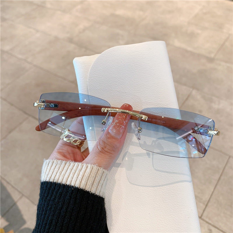 Fashion Sunglasses Frameless Wood Grain Glasses Leg Sunglasses